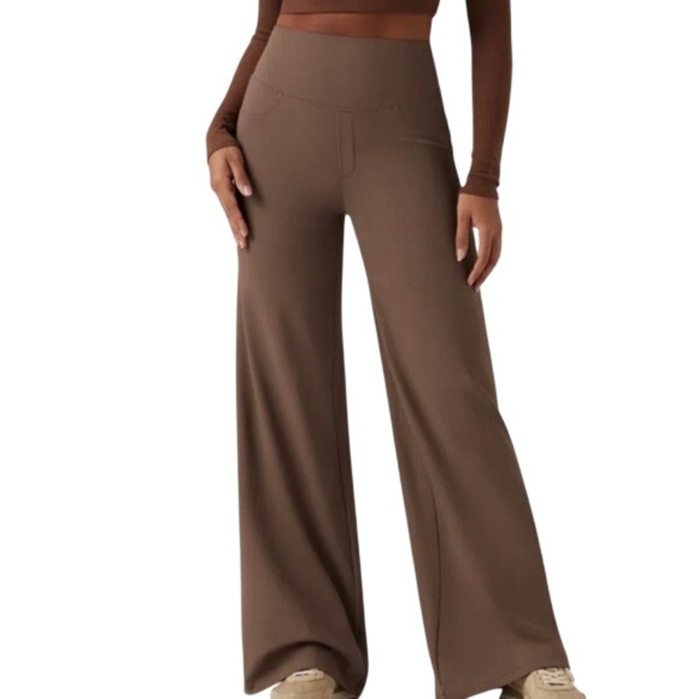 Halara High Waisted Wide Leg Work Pants Brown Tummy Control Size M Regular